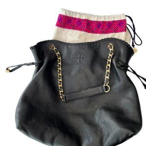 Tory Burch Black Leather Shoulder Bag with Gold Chain Handle